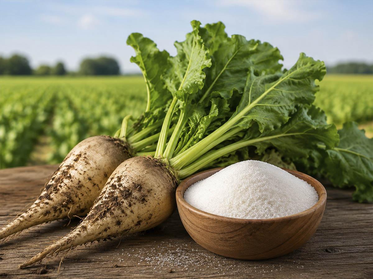 Harvested sugar beets in an agricultural field