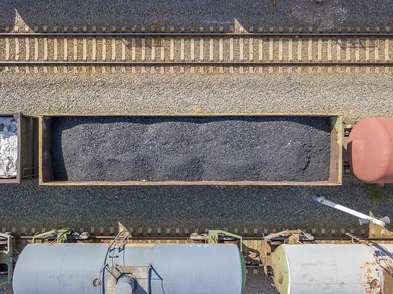 Coal transported in a rail freight wagon