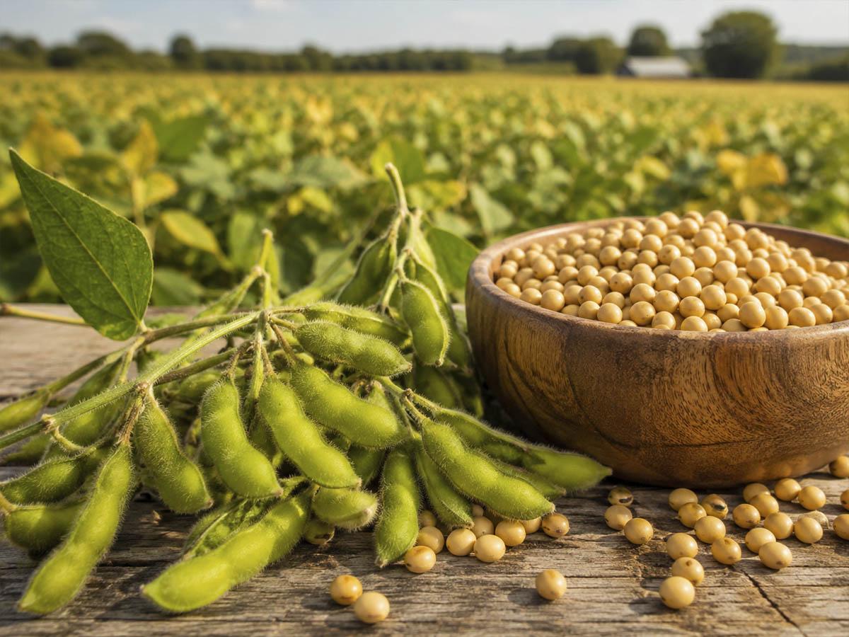 Soybeans presented in a white bowl