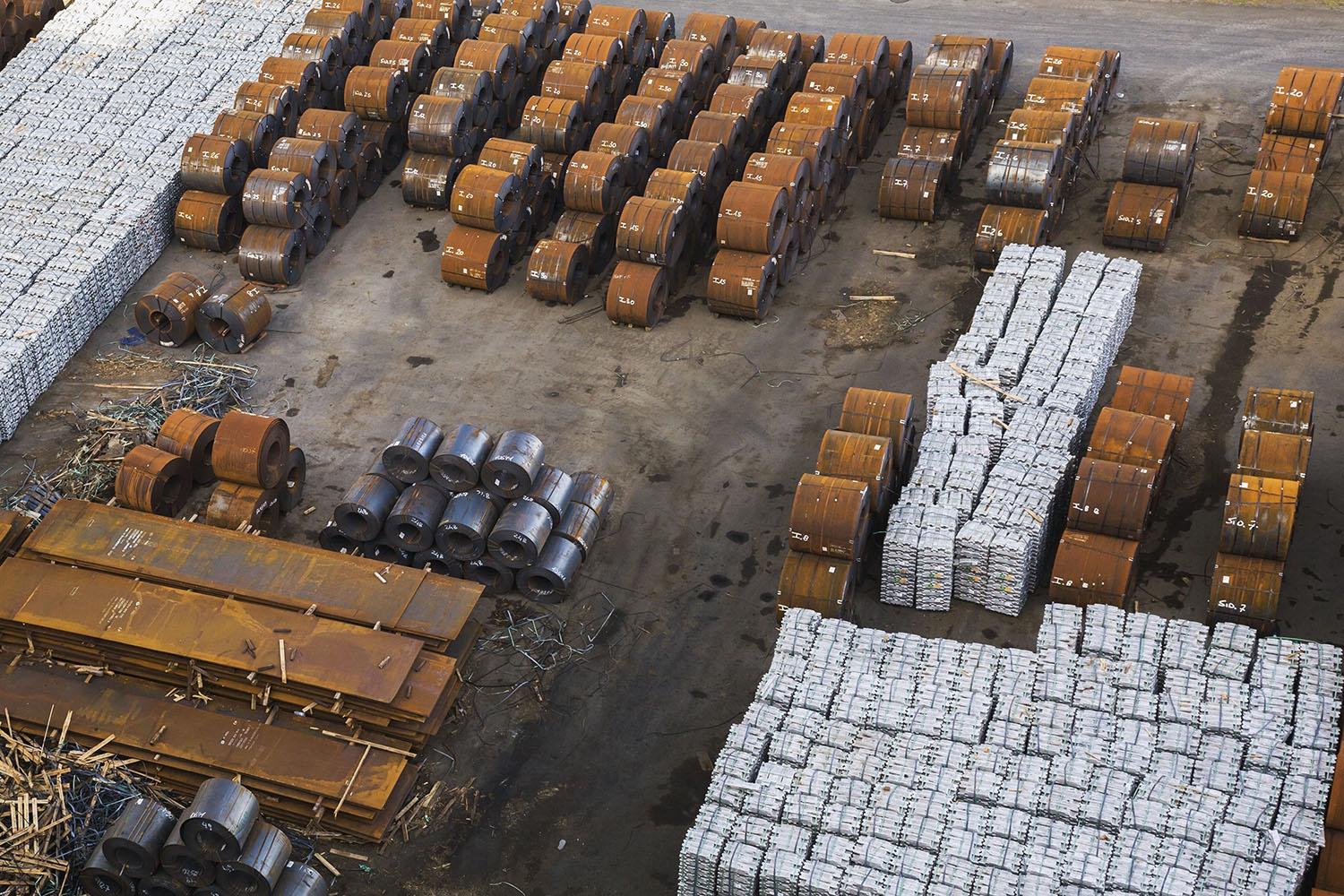 Industrial metals arranged at a processing and storage yard