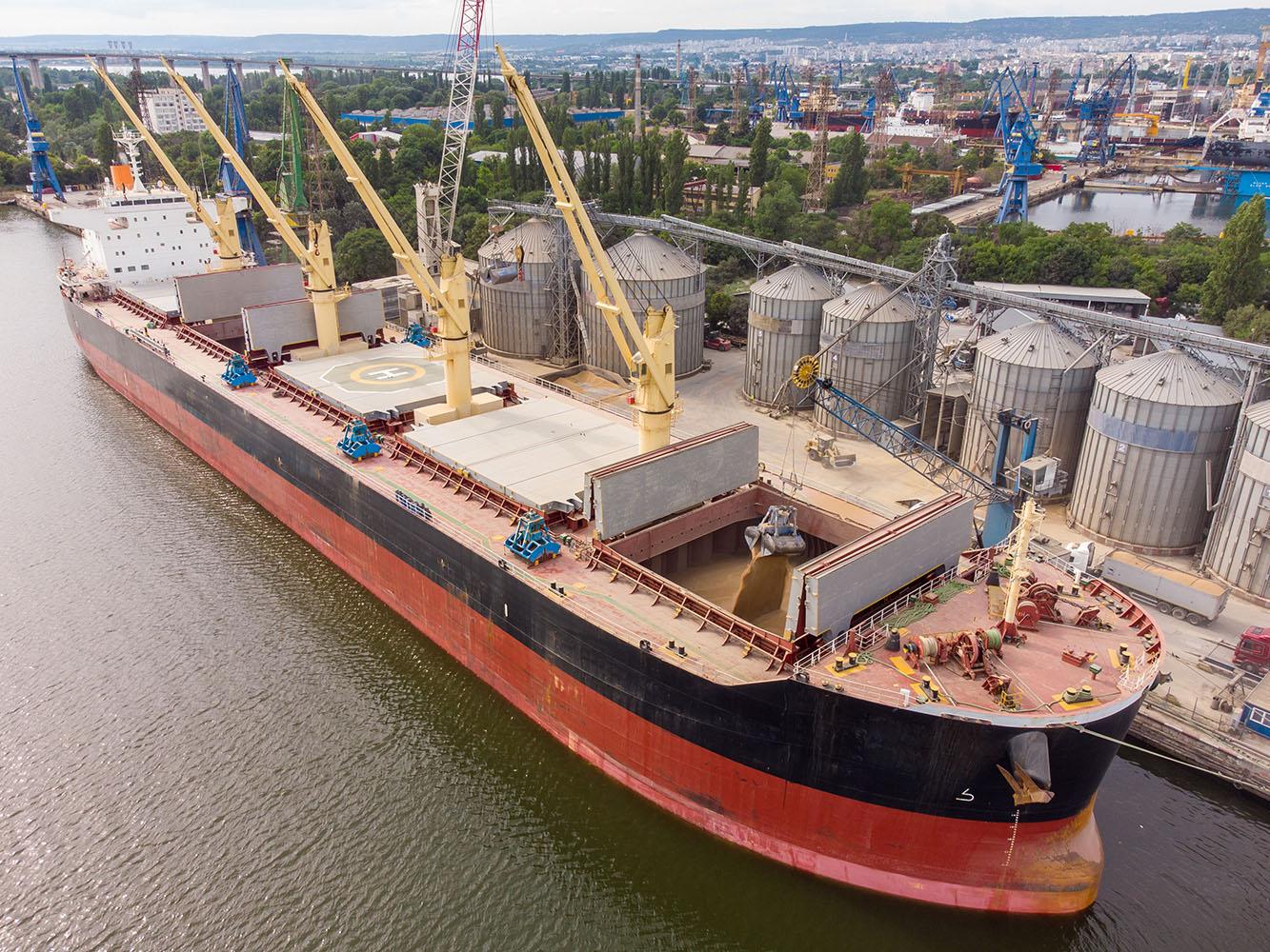 Bulk grain loading at a seaport