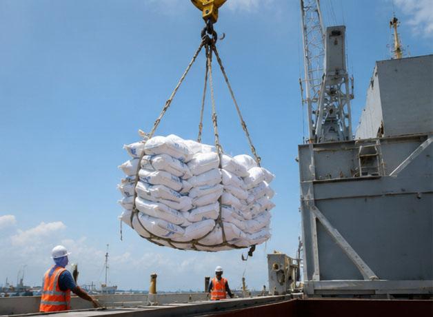 Bagged sugar suspended during cargo loading