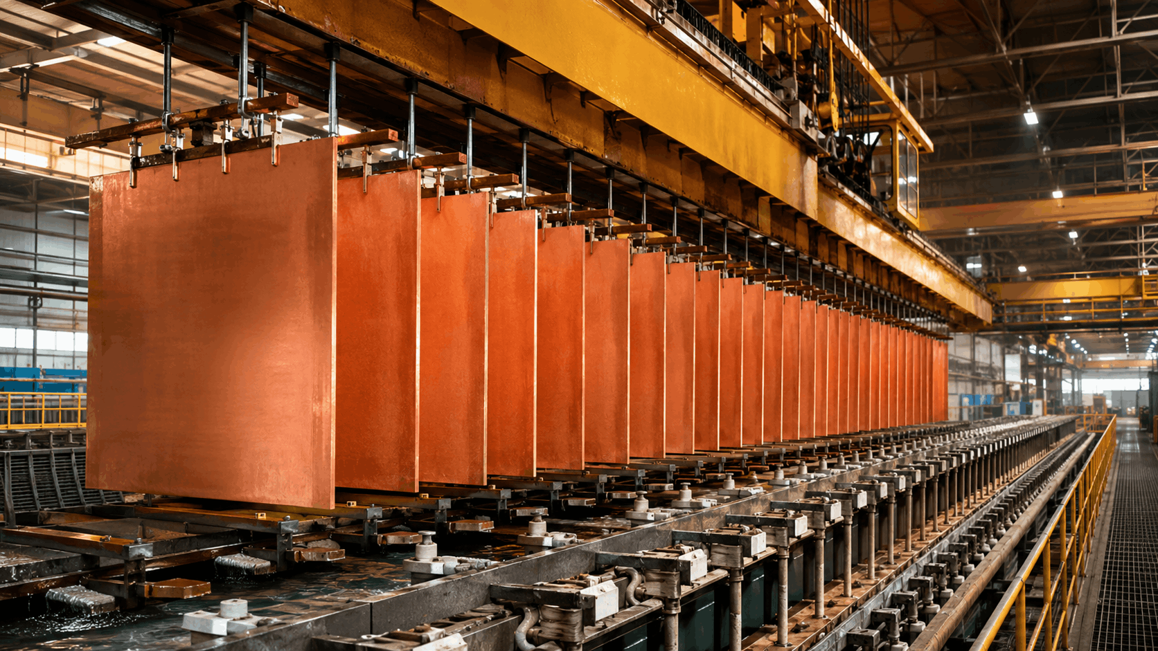 Copper cathode plates in an electrolytic production line