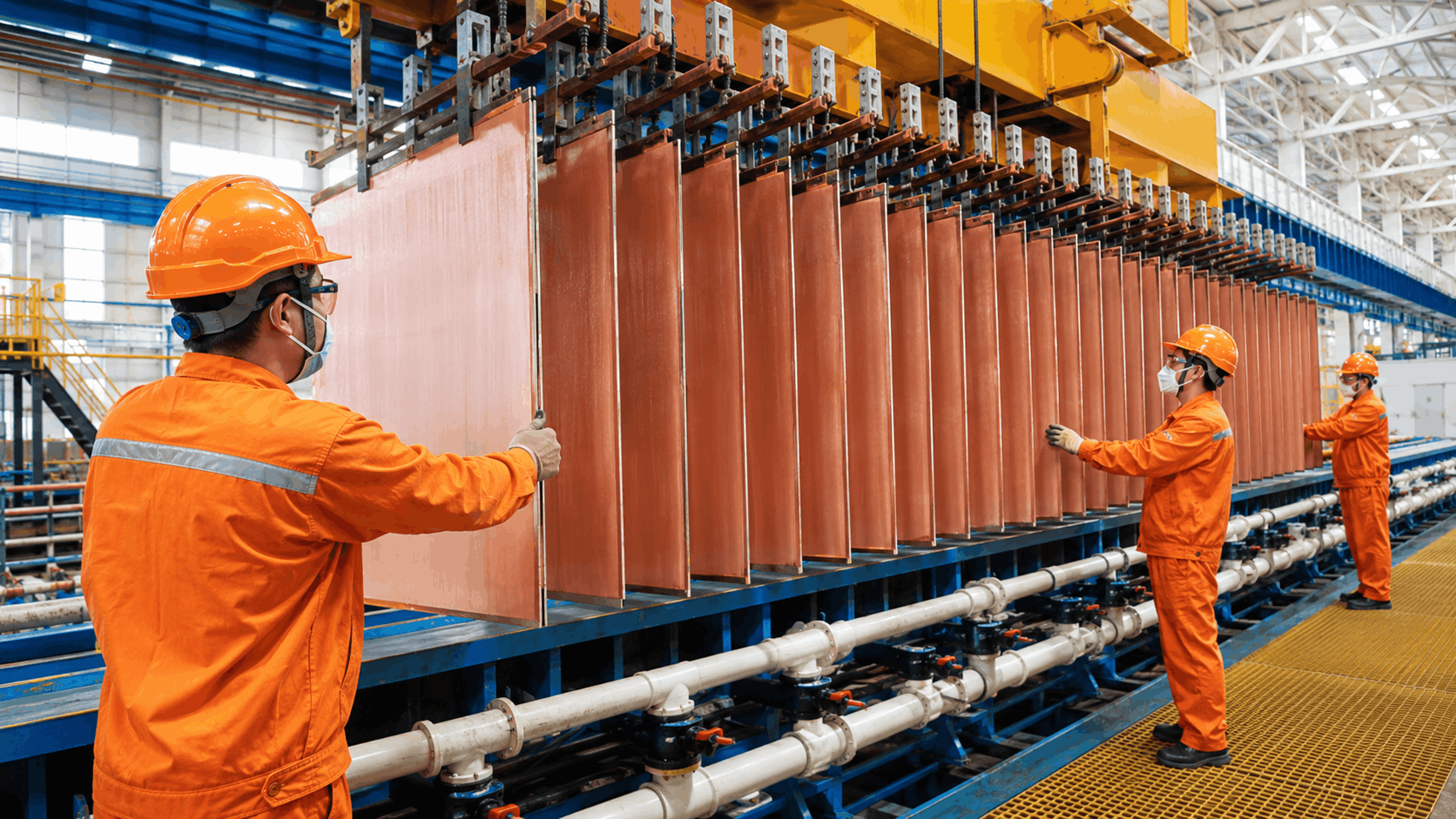 Copper cathode plates prepared for industrial supply
