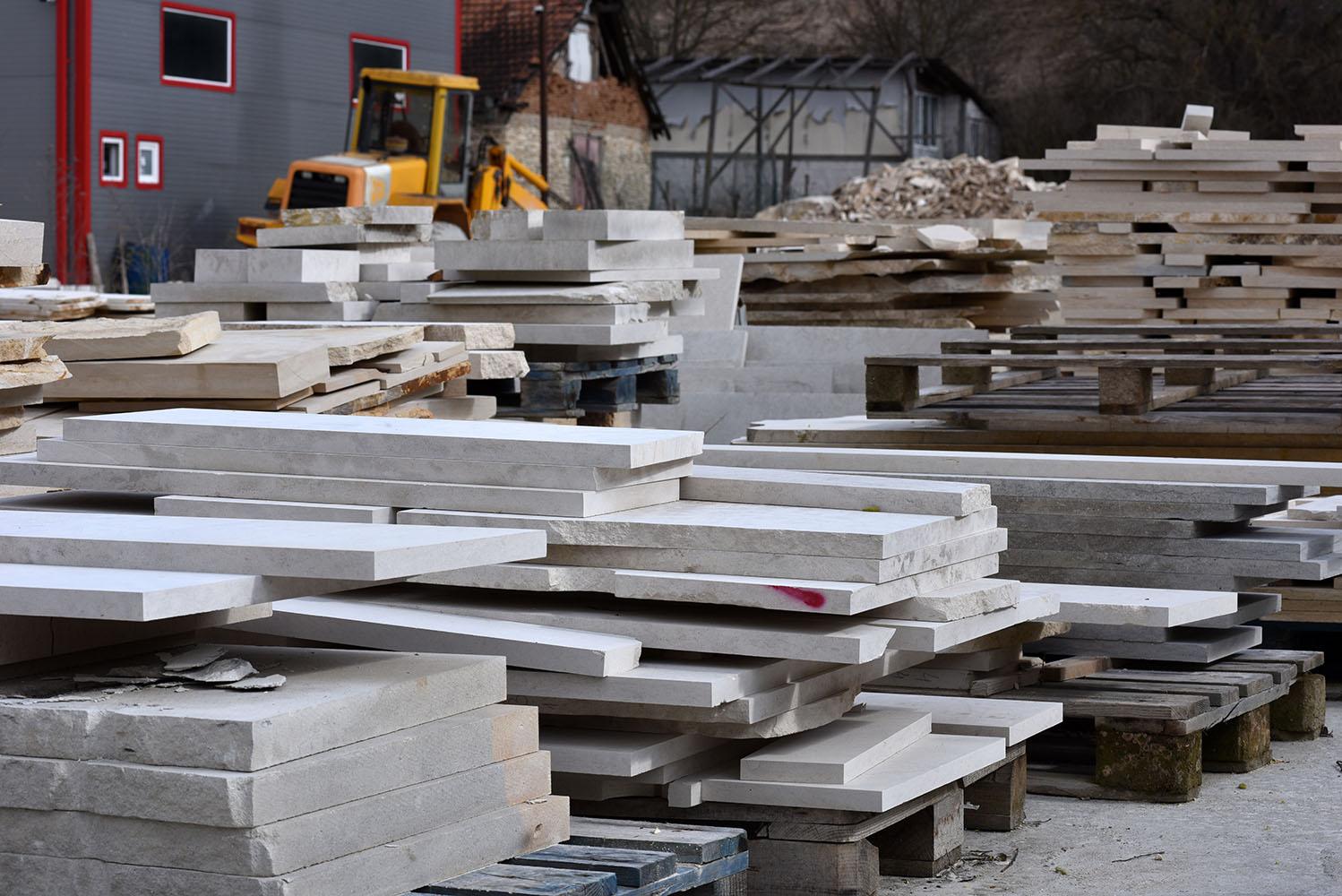 Cut natural stone pieces prepared for project use