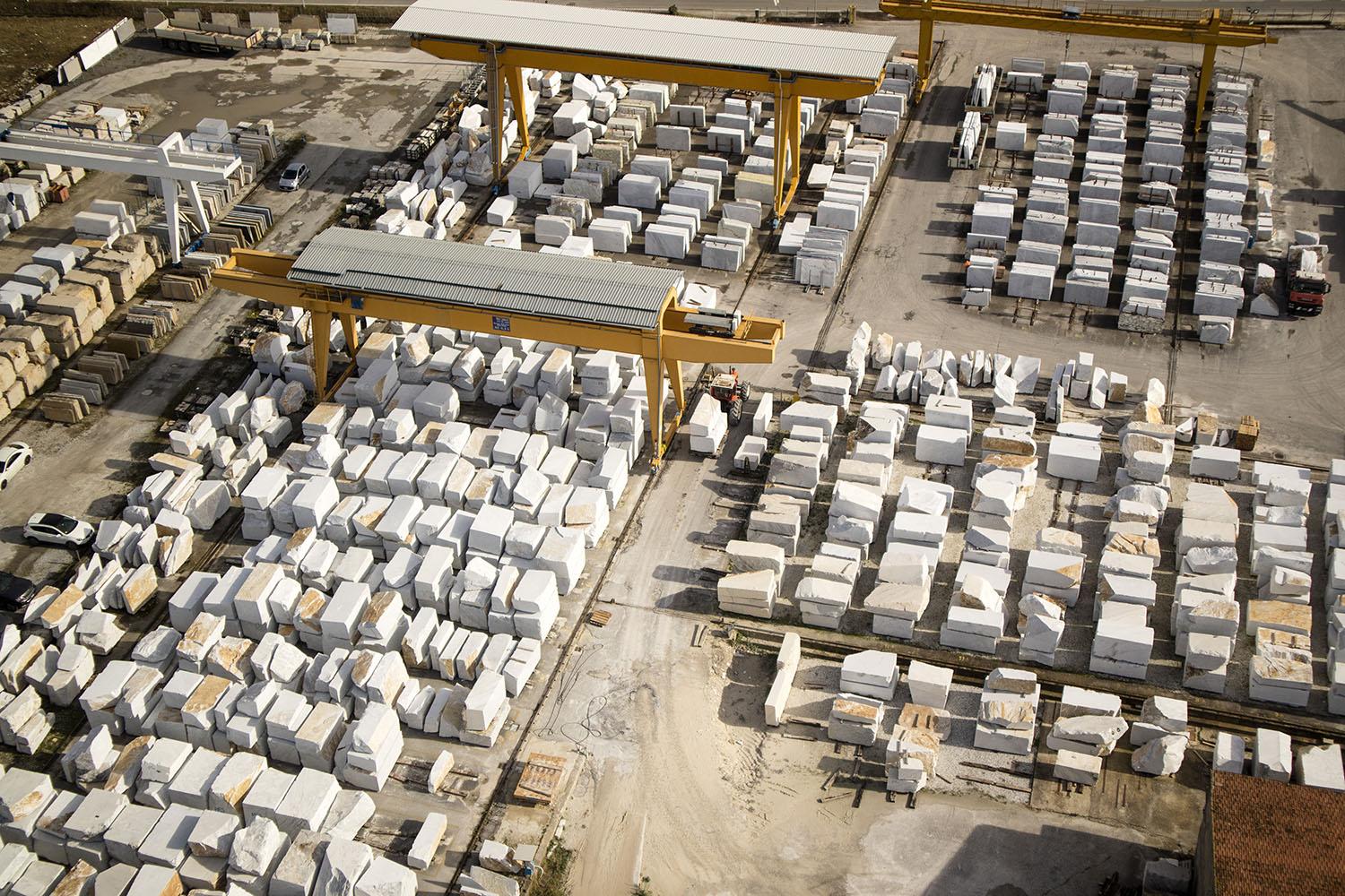 Marble blocks at a quarry and processing yard